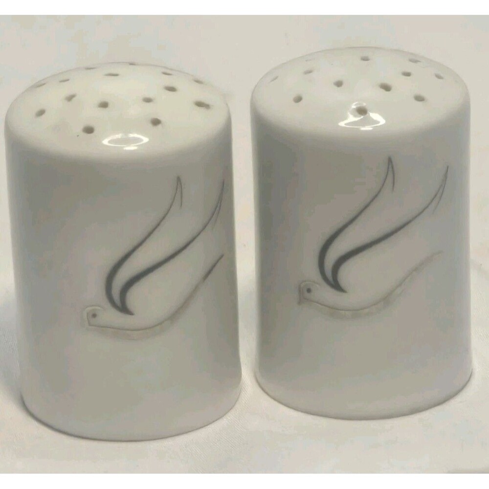 Vtg Azberg Porcelain Silver Flight Handpainted Salt And Pepper Shakers, Germany